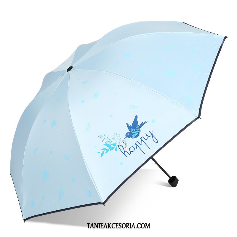 Damskie Parasol Słońce Damska Składać, Parasol Mały Ciemno Anty-uv Blau Schwarz