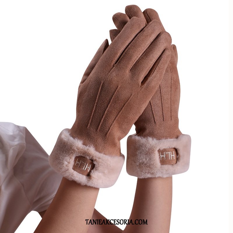 Damskie Rękawiczki Antypoślizgowe Różowy Zima, Rękawiczki Utrzymuj Ciepło Aksamit Jesień