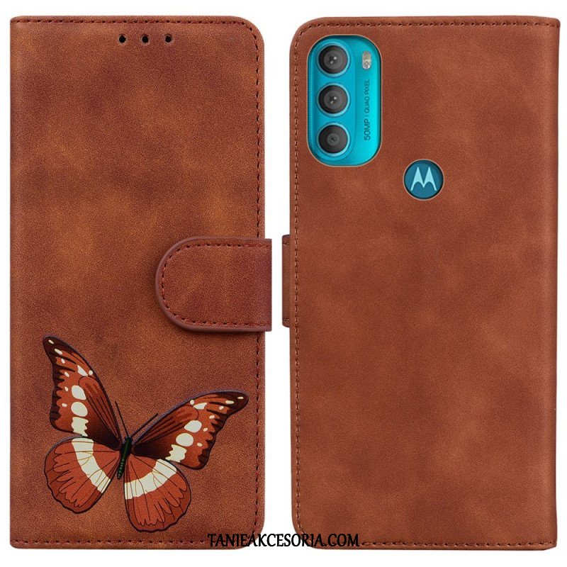 Etui Folio do Moto G71 5G Motyl Dotykający Skóry