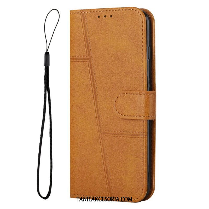 Etui Folio do Moto G73 5G z Łańcuch Linie Paska Z Efektem Skóry