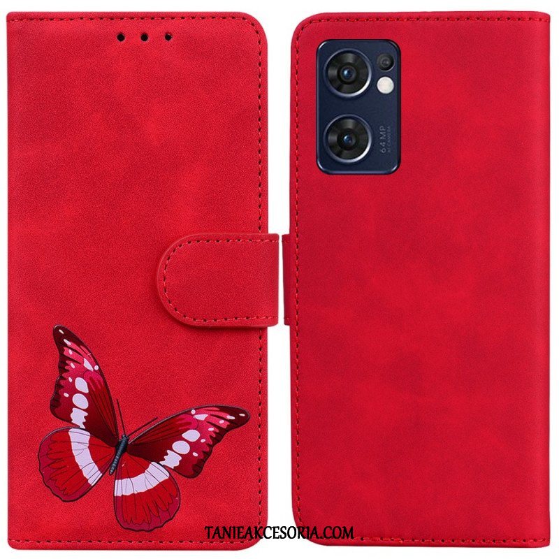 Etui Folio do Oppo Find X5 Lite Motyl Dotykający Skóry