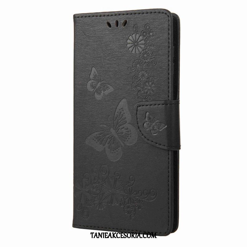 Etui Folio do Samsung Galaxy M53 5G z Łańcuch Pasiasty Projekt Motyli