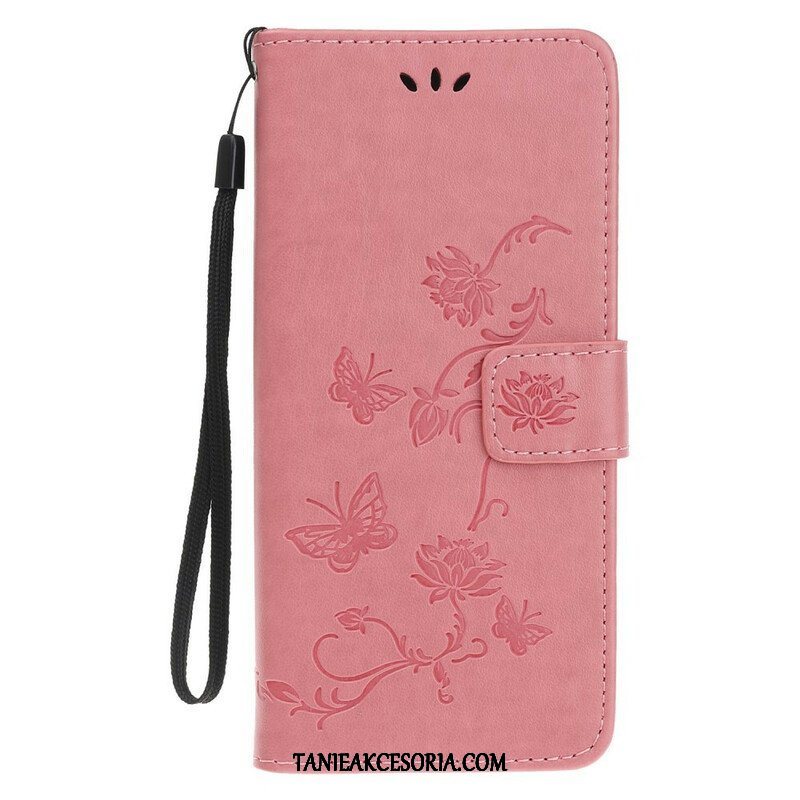 Etui Folio do iPhone 13 Mini z Łańcuch Pasek W Motyle I Kwiaty