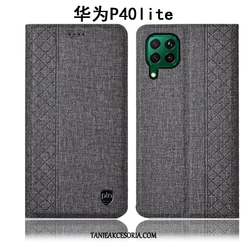 Etui Huawei P40 Lite Bawełna I Len Skórzany Szary, Futerał Huawei P40 Lite All Inclusive Telefon Komórkowy Ochraniacz