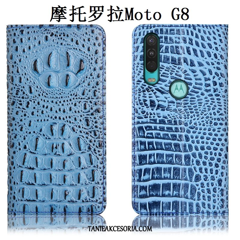 Etui Moto G8 Anti-fall Telefon Komórkowy Skórzany Futerał, Obudowa Moto G8 Prawdziwa Skóra Czarny