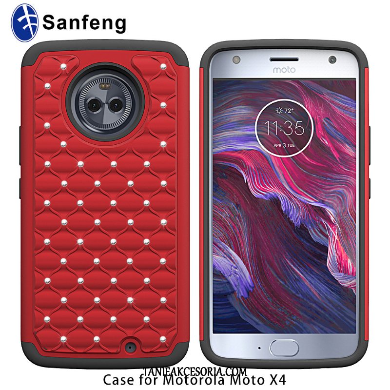 Etui Moto X4 Czerwony Proszek Z Kryształkami, Pokrowce Moto X4 Rhinestone Telefon Komórkowy