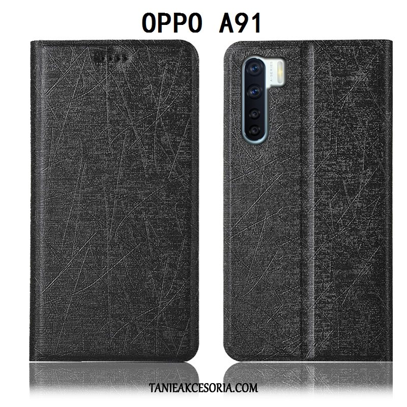 Etui Oppo A91 Anti-fall Jedwab Skórzany Futerał, Obudowa Oppo A91 Telefon Komórkowy Czarny Ochraniacz