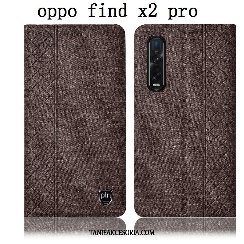 Etui Oppo Find X2 Pro Skórzany Futerał Bawełna I Len Anti-fall, Pokrowce Oppo Find X2 Pro Telefon Komórkowy Ochraniacz Niebieski