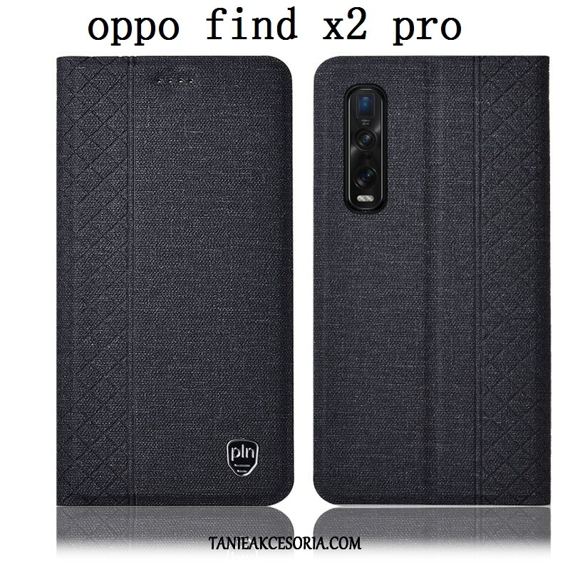 Etui Oppo Find X2 Pro Skórzany Futerał Bawełna I Len Anti-fall, Pokrowce Oppo Find X2 Pro Telefon Komórkowy Ochraniacz Niebieski