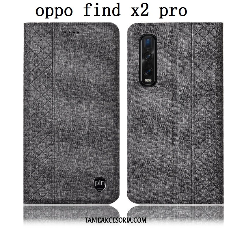 Etui Oppo Find X2 Pro Skórzany Futerał Bawełna I Len Anti-fall, Pokrowce Oppo Find X2 Pro Telefon Komórkowy Ochraniacz Niebieski