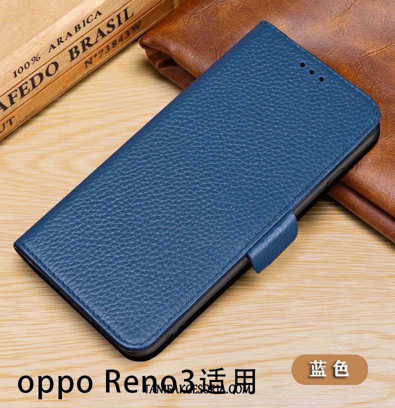 Etui Oppo Reno 3 Prawdziwa Skóra Telefon Komórkowy Ochraniacz, Pokrowce Oppo Reno 3 Anti-fall Bydło Skórzany Futerał Braun