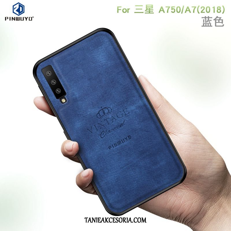 Etui Samsung Galaxy A7 Biznes Niebieski Antypoślizgowe, Obudowa Samsung Galaxy A7 Płótno Telefon Komórkowy Wzór