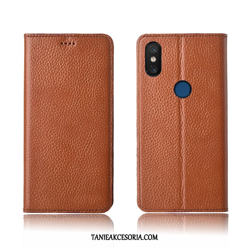 Etui Xiaomi Mi 8 Miękki Prawdziwa Skóra Ochraniacz, Futerał Xiaomi Mi 8 Litchi Wzór Skórzany Braun Beige