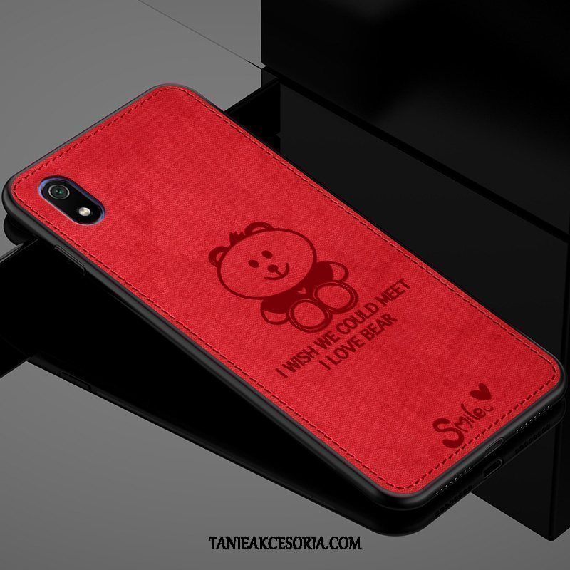 Etui Xiaomi Redmi 7a Płótno Czerwony Skóra, Futerał Xiaomi Redmi 7a Kreskówka Mały Płótno Beige