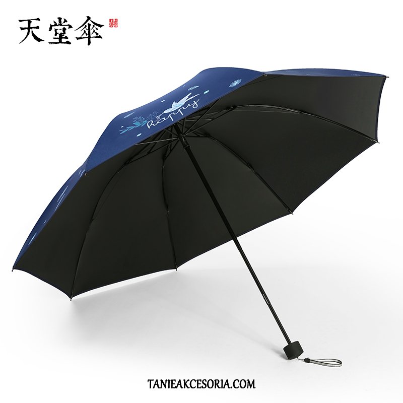 Damskie Parasol Słońce Damska Składać, Parasol Mały Ciemno Anty-uv Blau Schwarz