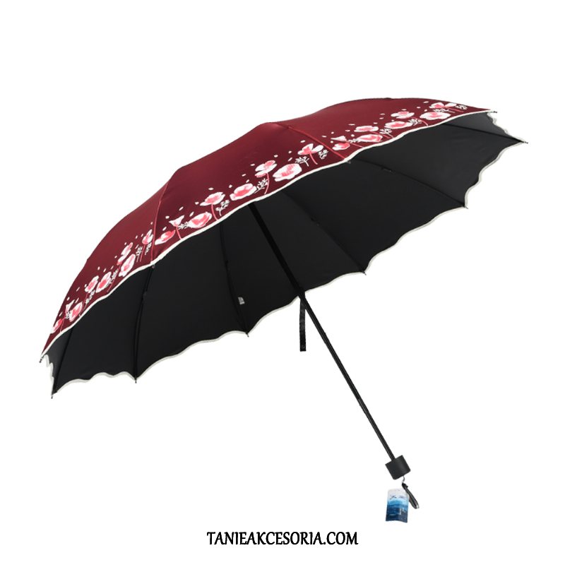 Damskie Parasol Wielki Damska Ochrona Przed Słońcem, Parasol Składać Anty-uv Nowe Rot Schwarz