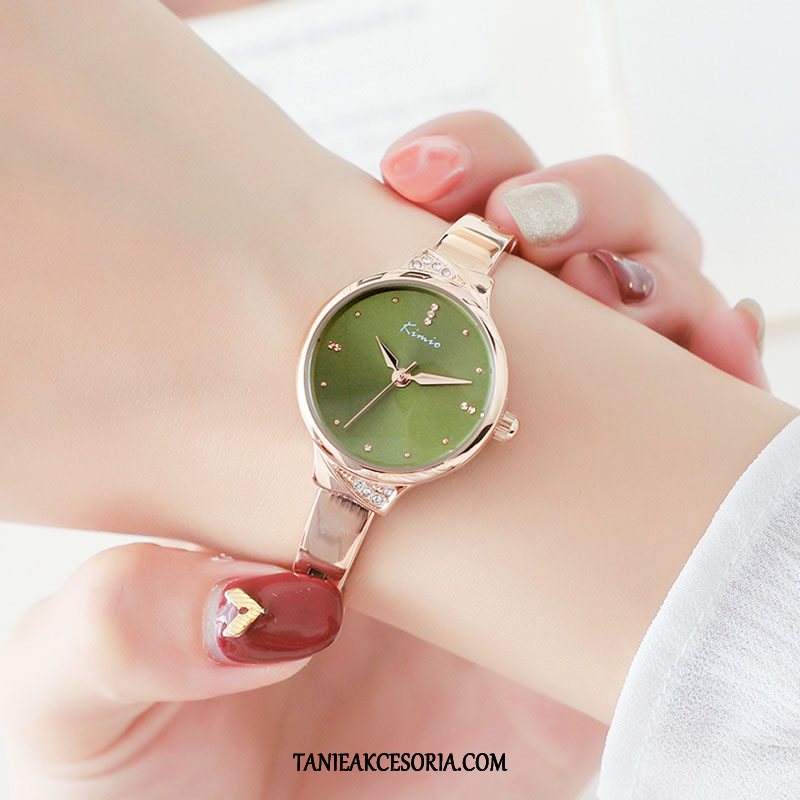 Damskie Zegarek Na Rękę Dziewczynka Zielony Trendy, Zegarek Na Rękę Nowy Zegarek Kwarcowy Z Kryształkami