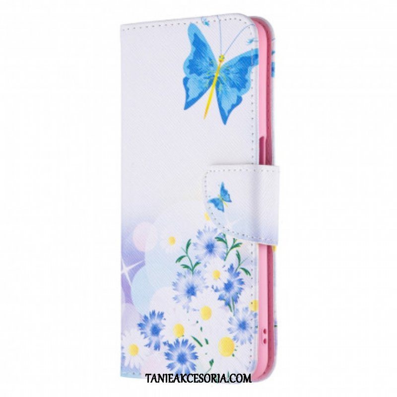 Etui Folio do Oppo A54 5G / A74 5G Malowane Motyle I Kwiaty