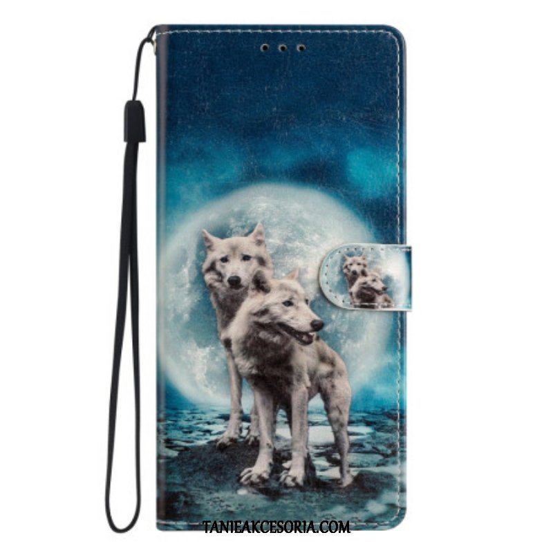 Etui Folio do Oppo Reno 8 z Łańcuch Smycz Wilk