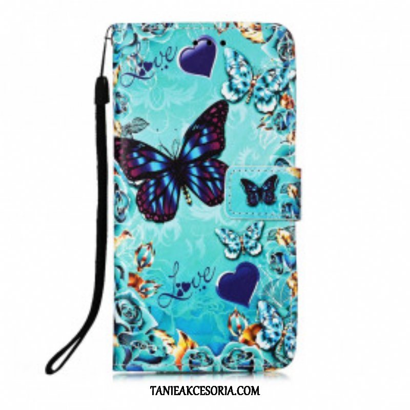 Etui Folio do Poco M3 z Łańcuch Miłość Motyle Strappy