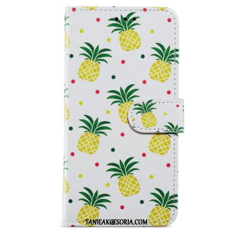 Etui Folio do Poco X4 Pro 5G z Łańcuch Paskowaty Ananas