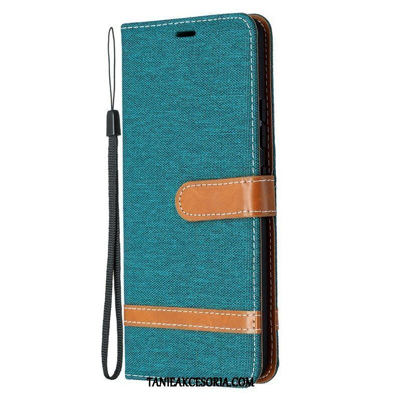 Etui Folio do Samsung Galaxy A42 5G z Łańcuch Pasek Z Efektem Tkaniny I Skóry