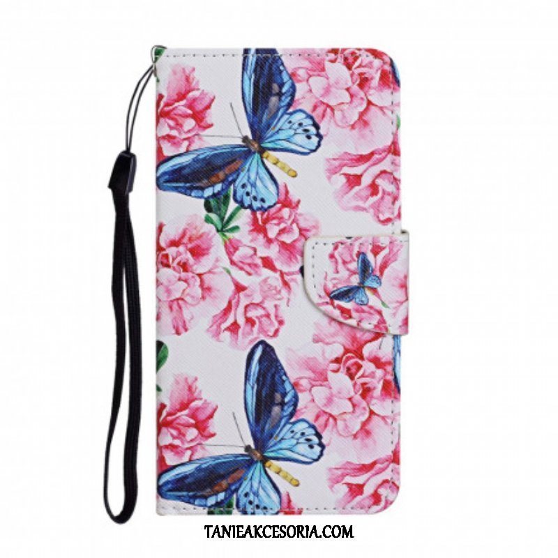 Etui Folio do Samsung Galaxy A52 4G / A52 5G / A52s 5G Smycz W Kwiaty Motyle