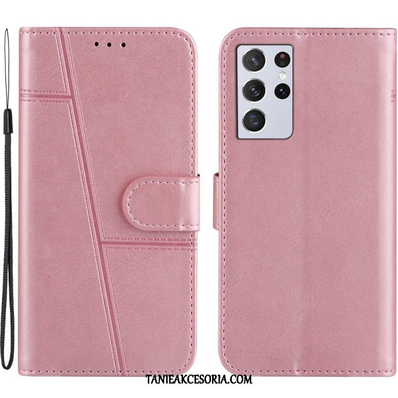 Etui Folio do Samsung Galaxy S21 Ultra 5G z Łańcuch Pasek Z Efektem Skóry Ekologicznej