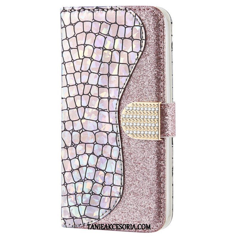 Etui Folio do Samsung Galaxy S22 5G Krokodyle Diamenty