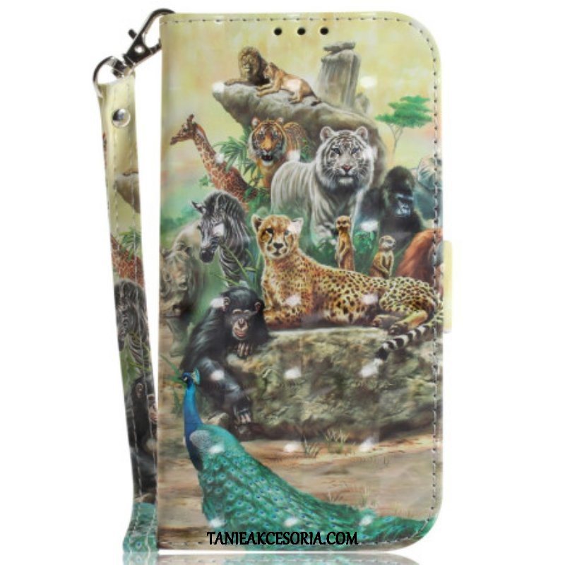 Etui Folio do Xiaomi Redmi Note 12 5G z Łańcuch Stringi Safari Animals