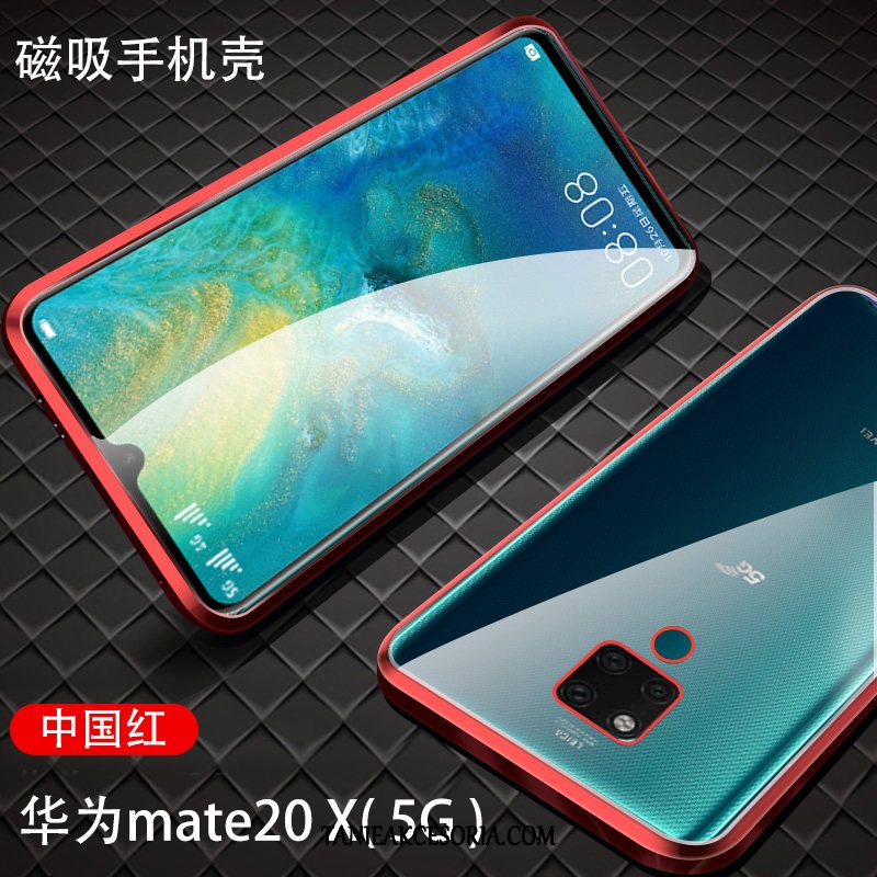 Etui Huawei Mate 20 X (5g) Szkło Przezroczysty Czerwony Netto, Pokrowce Huawei Mate 20 X (5g) Dwustronny All Inclusive Cienkie