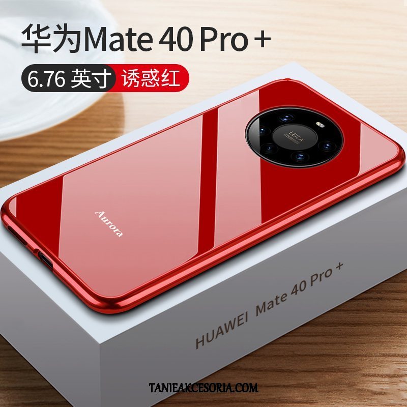 Etui Huawei Mate 40 Pro+ Czerwony Netto Nowy Szkło, Futerał Huawei Mate 40 Pro+ Metal Cienkie Granica