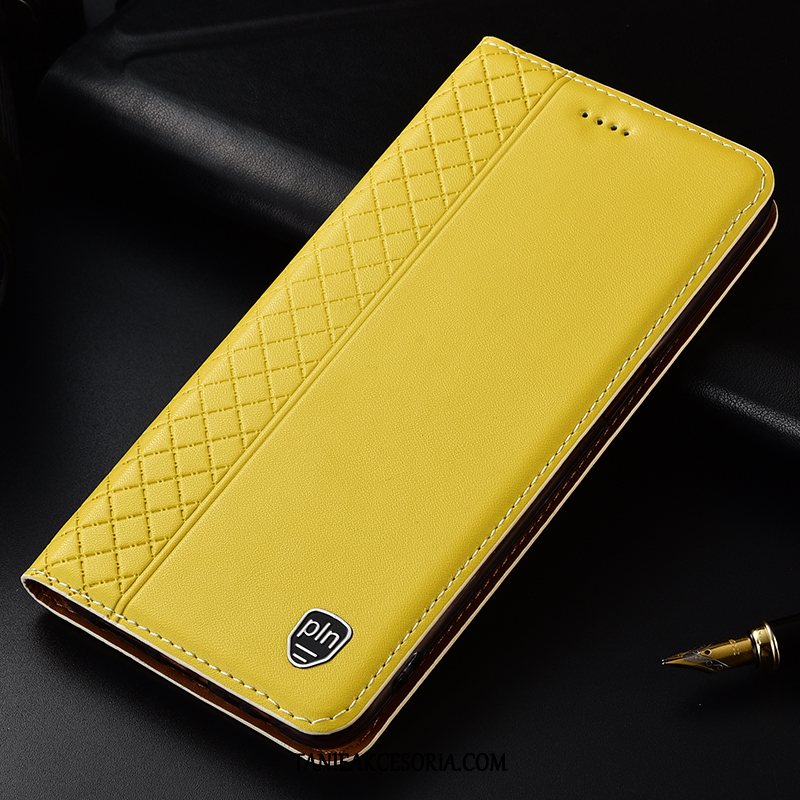 Etui Huawei Mate 9 All Inclusive Prawdziwa Skóra Żółty, Futerał Huawei Mate 9 W Kratę Ochraniacz Telefon Komórkowy
