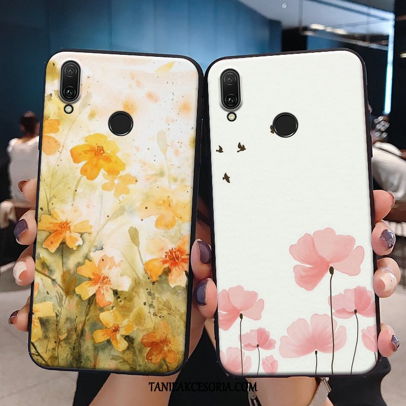 Etui Huawei P Smart 2019 Różowe Mały Żółty, Futerał Huawei P Smart 2019 Kreatywne Kwiaty Świeży