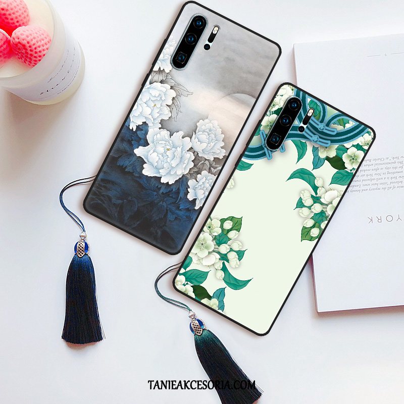 Etui Huawei P30 Pro Silikonowe Kwiaty Zielony, Futerał Huawei P30 Pro Nubuku Piwonia Anti-fall