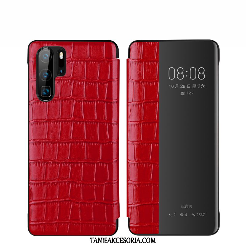 Etui Huawei P30 Pro Wzór Krokodyla Czerwony Telefon Komórkowy, Futerał Huawei P30 Pro Skóra Bydlęca Skórzany
