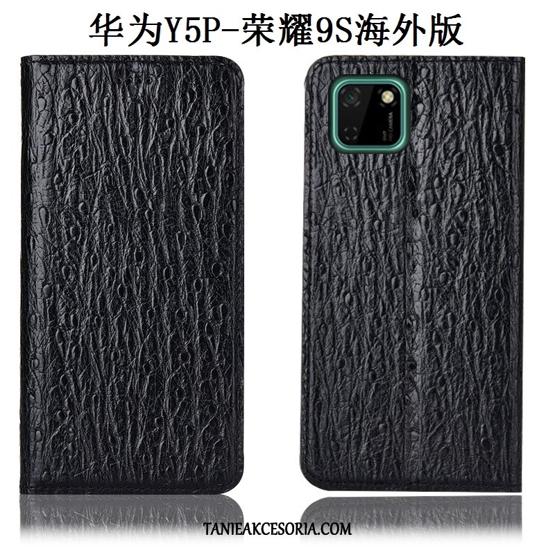 Etui Huawei Y5p Telefon Komórkowy Czarny Wzór, Pokrowce Huawei Y5p Ptak Prawdziwa Skóra Anti-fall