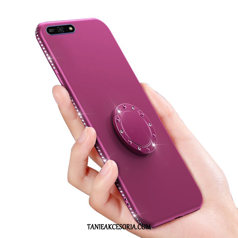 Etui Huawei Y6 2018 Klamra Purpurowy Telefon Komórkowy, Obudowa Huawei Y6 2018 Z Kryształkami Ochraniacz Wisząca Szyja