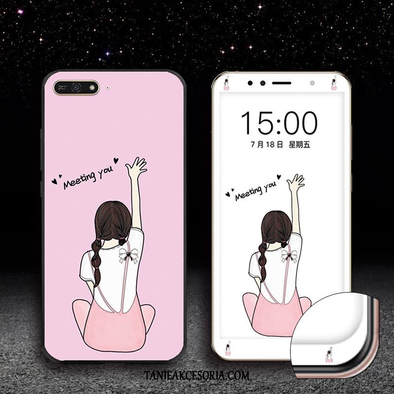 Etui Huawei Y6 2018 Miękki Nubuku Filmy, Pokrowce Huawei Y6 2018 Różowe Szkło Hartowane Telefon Komórkowy