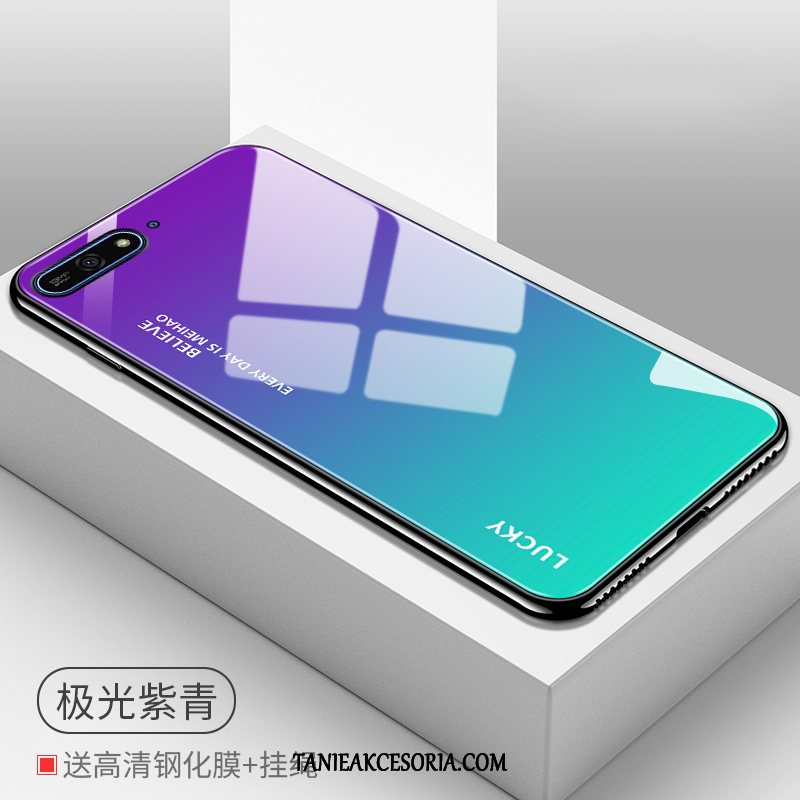 Etui Huawei Y7 2018 Szkło Filmy Purpurowy, Futerał Huawei Y7 2018 Telefon Komórkowy Gradient Szkło Hartowane