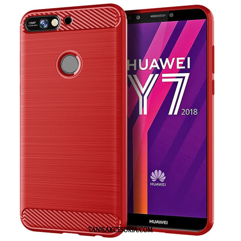 Etui Huawei Y7 2018 Wzór Miękki Włókno, Futerał Huawei Y7 2018 Czerwony Anti-fall Silikonowe