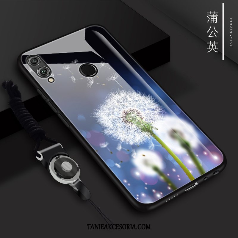 Etui Huawei Y7 2019 Szkło Hartowane Ciemno Niebieski Ochraniacz, Obudowa Huawei Y7 2019 Tylna Pokrywa Kwiaty Odporny Na Zarysowania