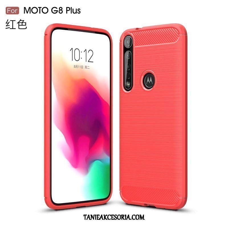 Etui Moto G8 Plus Miękki Czerwony Antypoślizgowe, Pokrowce Moto G8 Plus Jedwab Ochraniacz Włókno