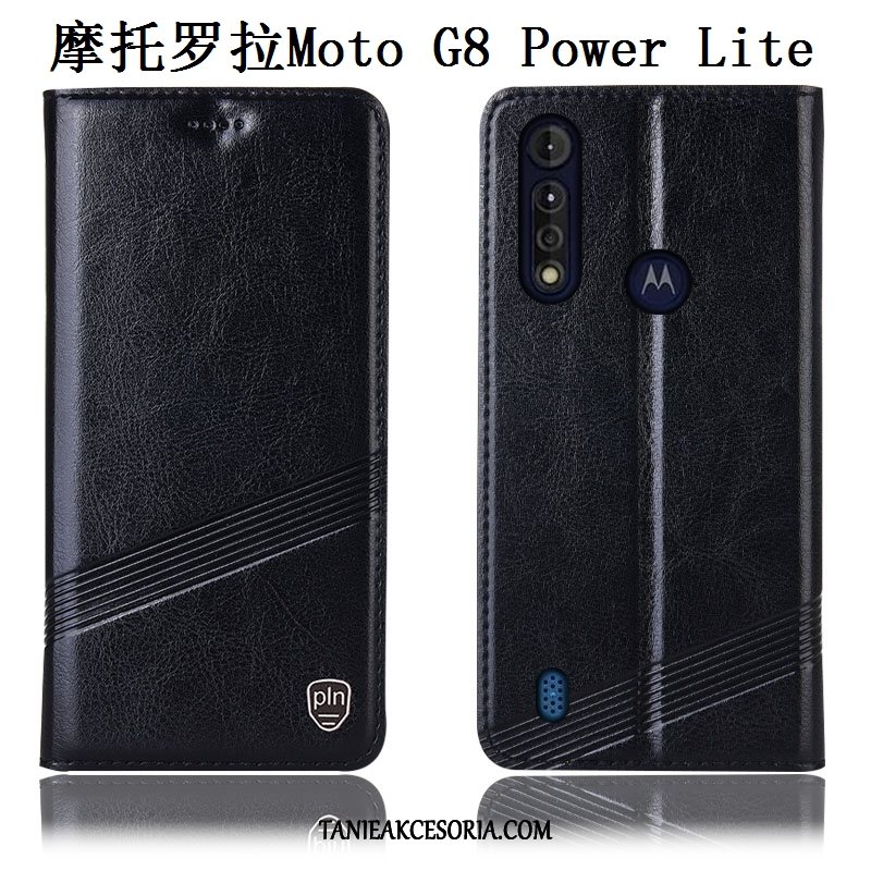 Etui Moto G8 Power Lite Ochraniacz Wzór Prawdziwa Skóra, Obudowa Moto G8 Power Lite Anti-fall Czarny Telefon Komórkowy