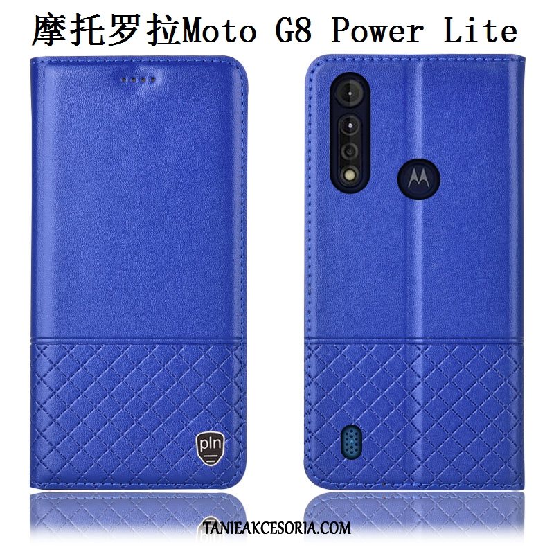 Etui Moto G8 Power Lite Telefon Komórkowy Niebieski Anti-fall, Obudowa Moto G8 Power Lite Skórzany Futerał Prawdziwa Skóra