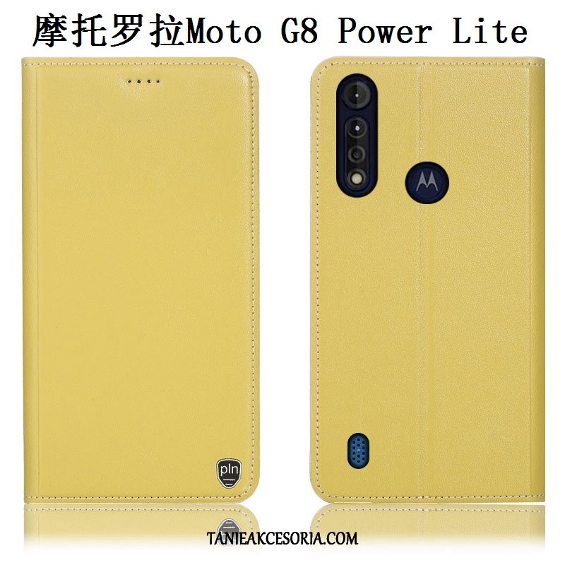 Etui Moto G8 Power Lite Telefon Komórkowy Ochraniacz Żółty, Obudowa Moto G8 Power Lite Wzór Anti-fall Prawdziwa Skóra