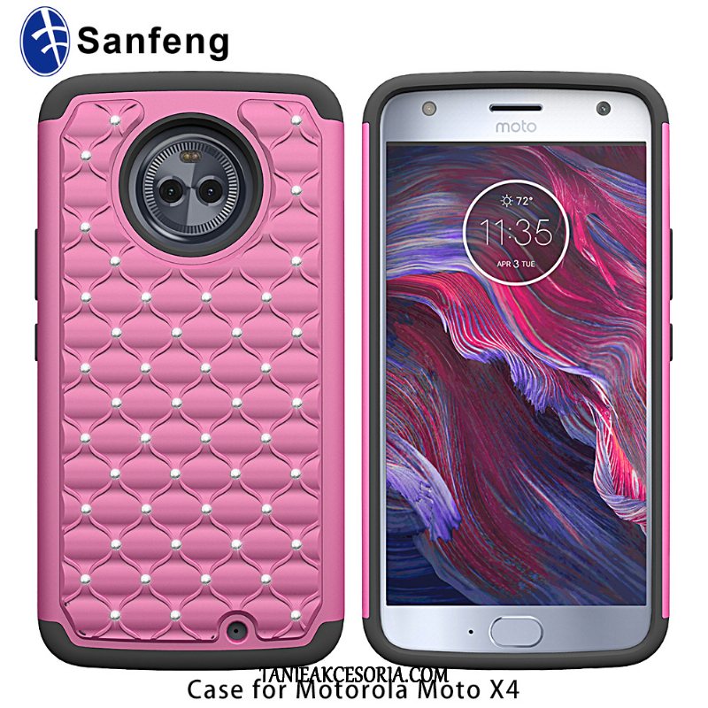 Etui Moto X4 Czerwony Proszek Z Kryształkami, Pokrowce Moto X4 Rhinestone Telefon Komórkowy