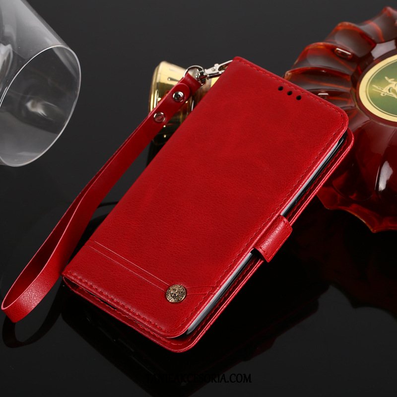 Etui Motorola One Ochraniacz Karta Portfel, Futerał Motorola One Skórzany Czerwony Telefon Komórkowy