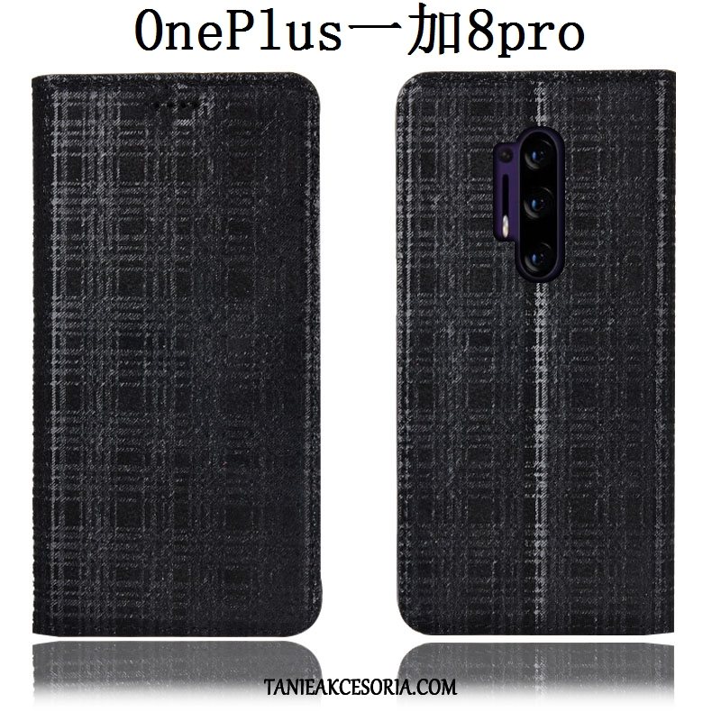 Etui Oneplus 8 Pro Czarny Telefon Komórkowy Krata, Obudowa Oneplus 8 Pro Skórzany Futerał All Inclusive Ochraniacz