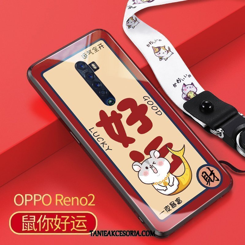 Etui Oppo Reno 2 Szkło Ochraniacz All Inclusive, Obudowa Oppo Reno 2 Wiszące Ozdoby Czerwony Telefon Komórkowy